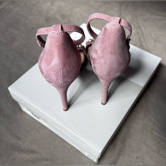 BP Natalie Embellished Strappy Stiletto Sandal Blush Suede 6.5 - Picture 8 of 12